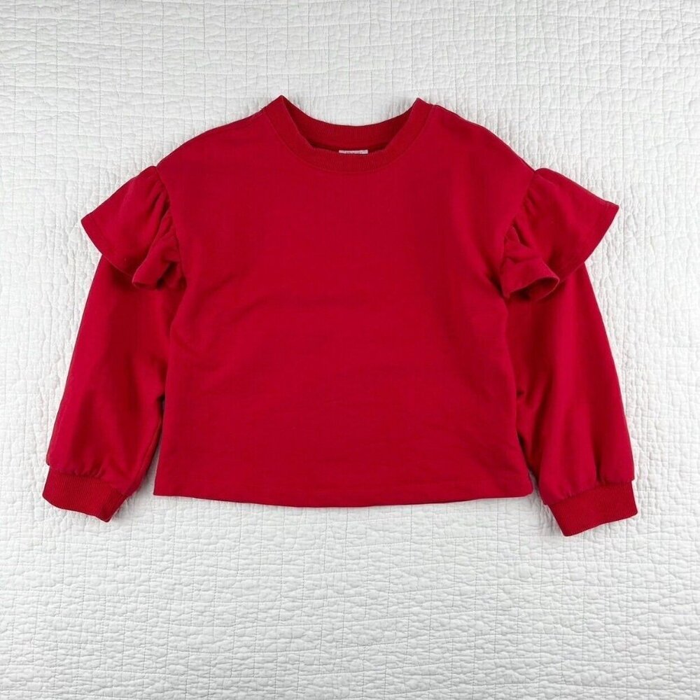 Hanna Andersson Organic French Terry Ruffle Sweatshirt In Hanna Red 110 (5)